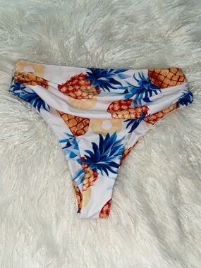 Tropical Pineapple Bikini Bottom - White & Blue